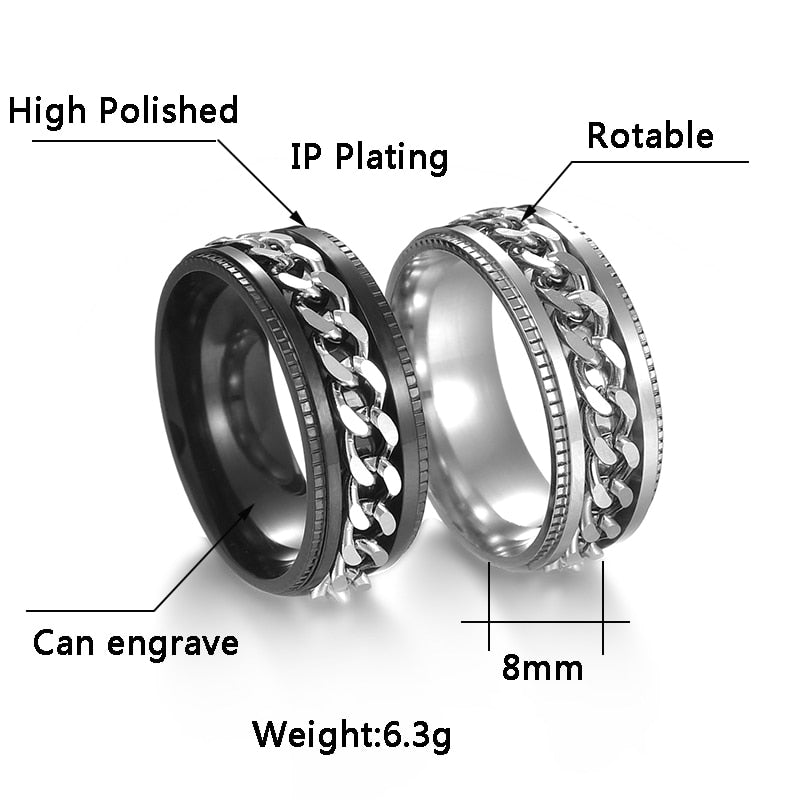 Letdiffery Cool Stainless Steel Rotatable Men Ring High Quality Spinner Punk Women Jewelry for Party Gift