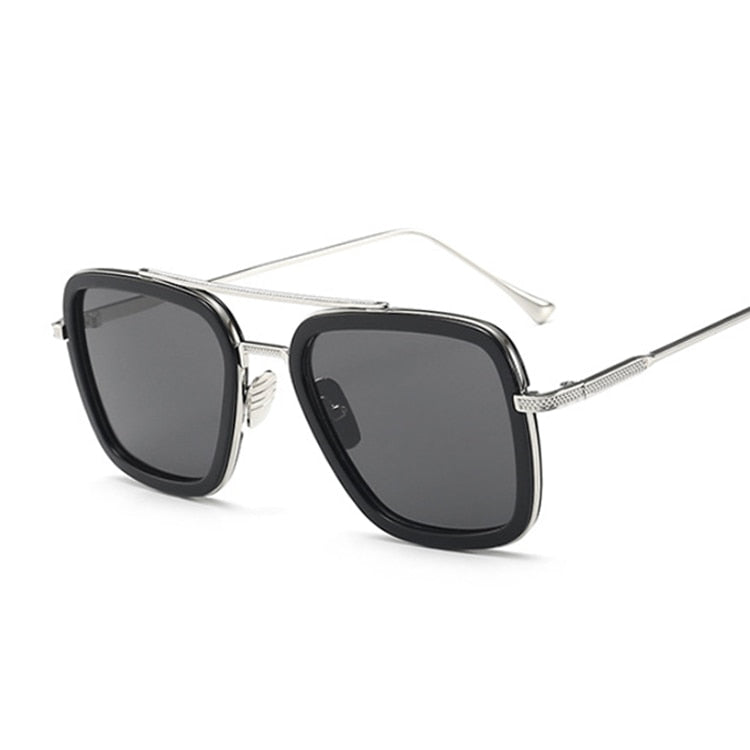 Steampunk Black Sunglasses Man/Woman Mirrored Designer Brand Glasses Vintage Blue Lens Sun Glasses Female UV400