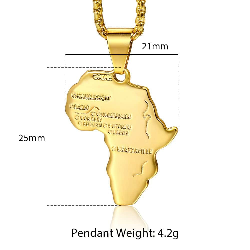 Punk Africa Map Pendant Necklace for Men Women Stainless Steel Gold Color African Map Fashion Jewelry Hip Hop Dropshipping GP56