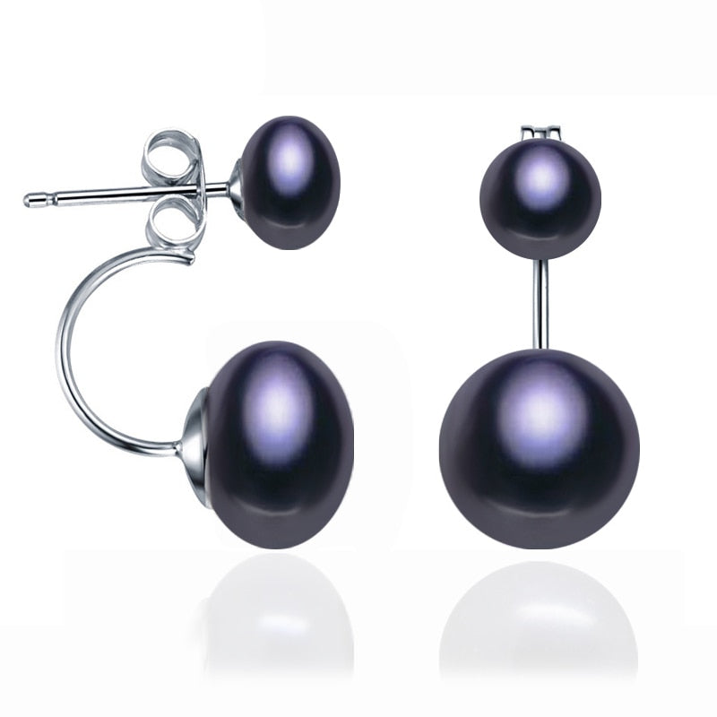 Pearl Stud Earrings for Women Jewelry S925 Sterling Silver Genuine White Black Double Pearl Earrings Party