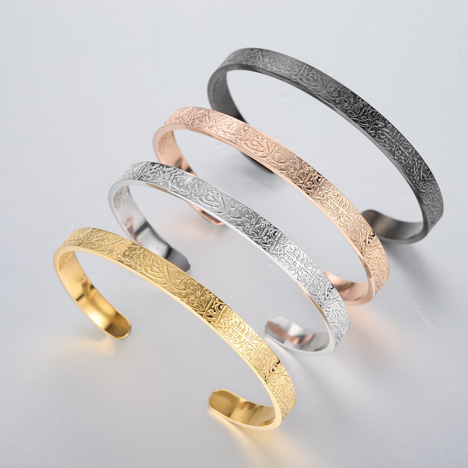 Personalized Ayatul Kursi Cuff Bangles For Women Gold Stainless Steel Arabic Bracelet Messager Islam Muslim Men Jewelry Gift