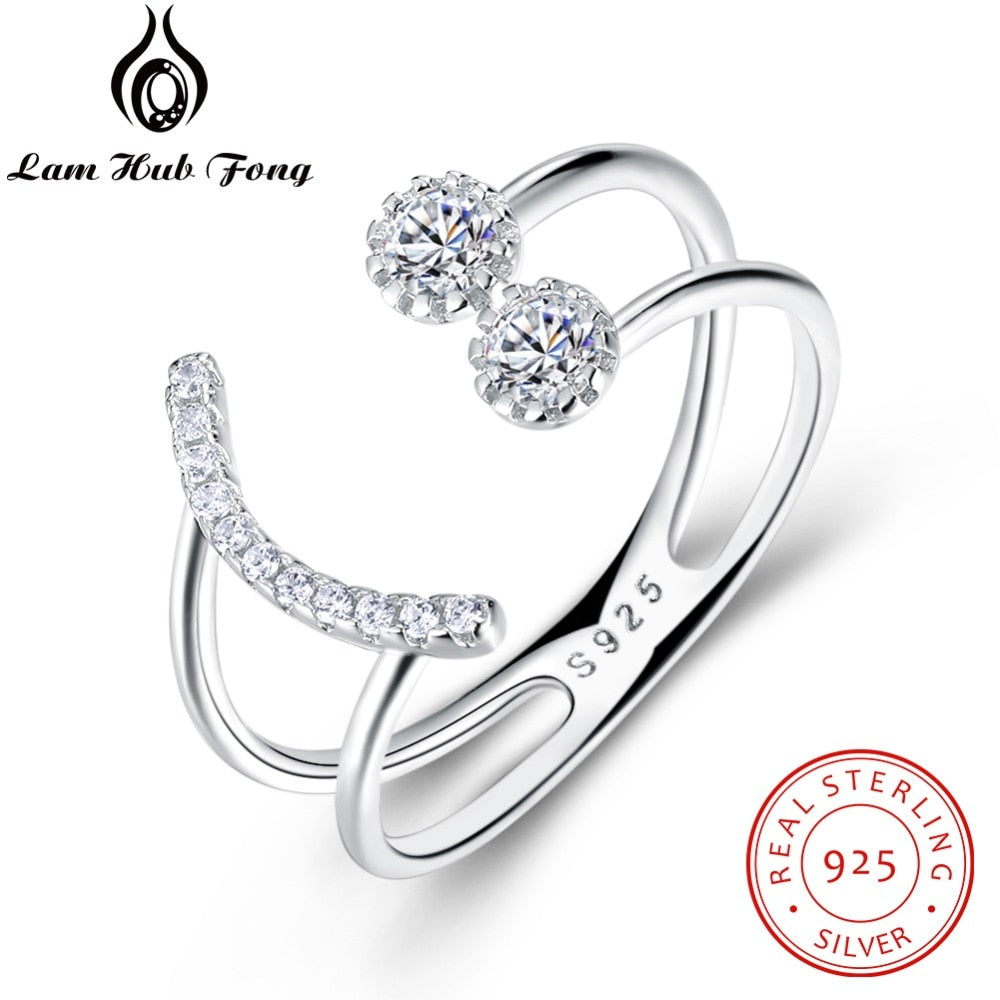 Resizable 925 Sterling Silver Ring Sparkling Cubic Zirconia Smile Face Design Adjustable Ring S925 Silver Jewelry