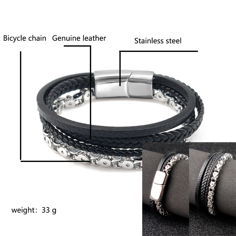 Boho Jewelry Beads Leather Charm Bracelet for Men Women Stainless Steel Natural Stone Rosary love Bracelet Bangle  Gift Wholesal