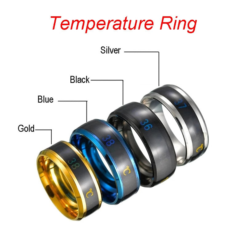 Smart Sensor Body Temperature Test Ring Stainless Steel Fashion Display Real-time  Changing Color Finger Rings