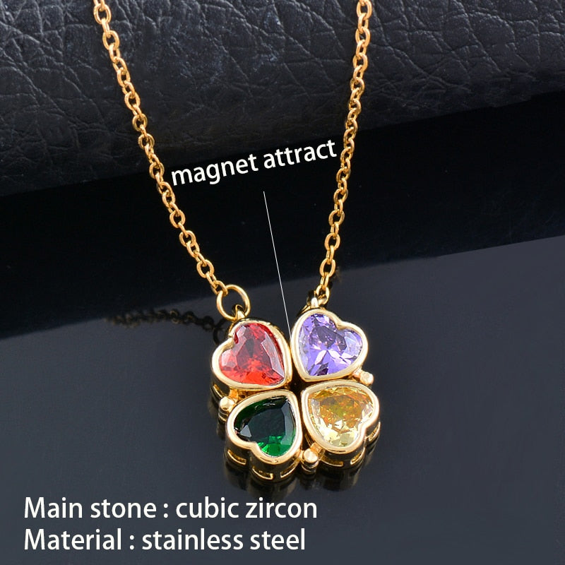 SINLEERY Unusual together 4 crystal heart flower pendant stainless steel necklace gold silver color chain XL333 ZD1 SSK