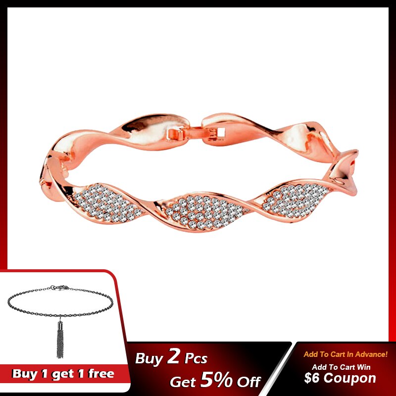 SINLEERY Charm Crystal Bracelets For Women Rose Gold Silver Color Fashion Twisted Wave Bangle Wedding Jewelry