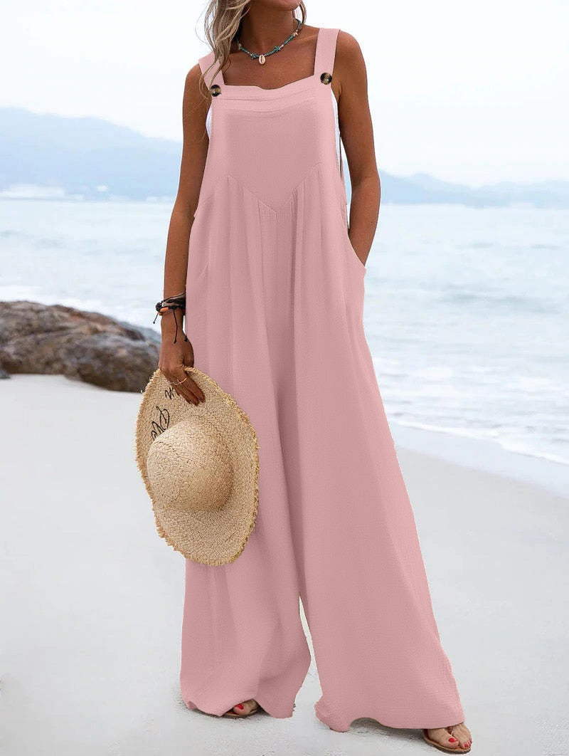Spring, Summer New Ethnic Style Fashion Solid Color Wide Leg Jumpsuit Quick Sale Tongfa European and American Women Cross