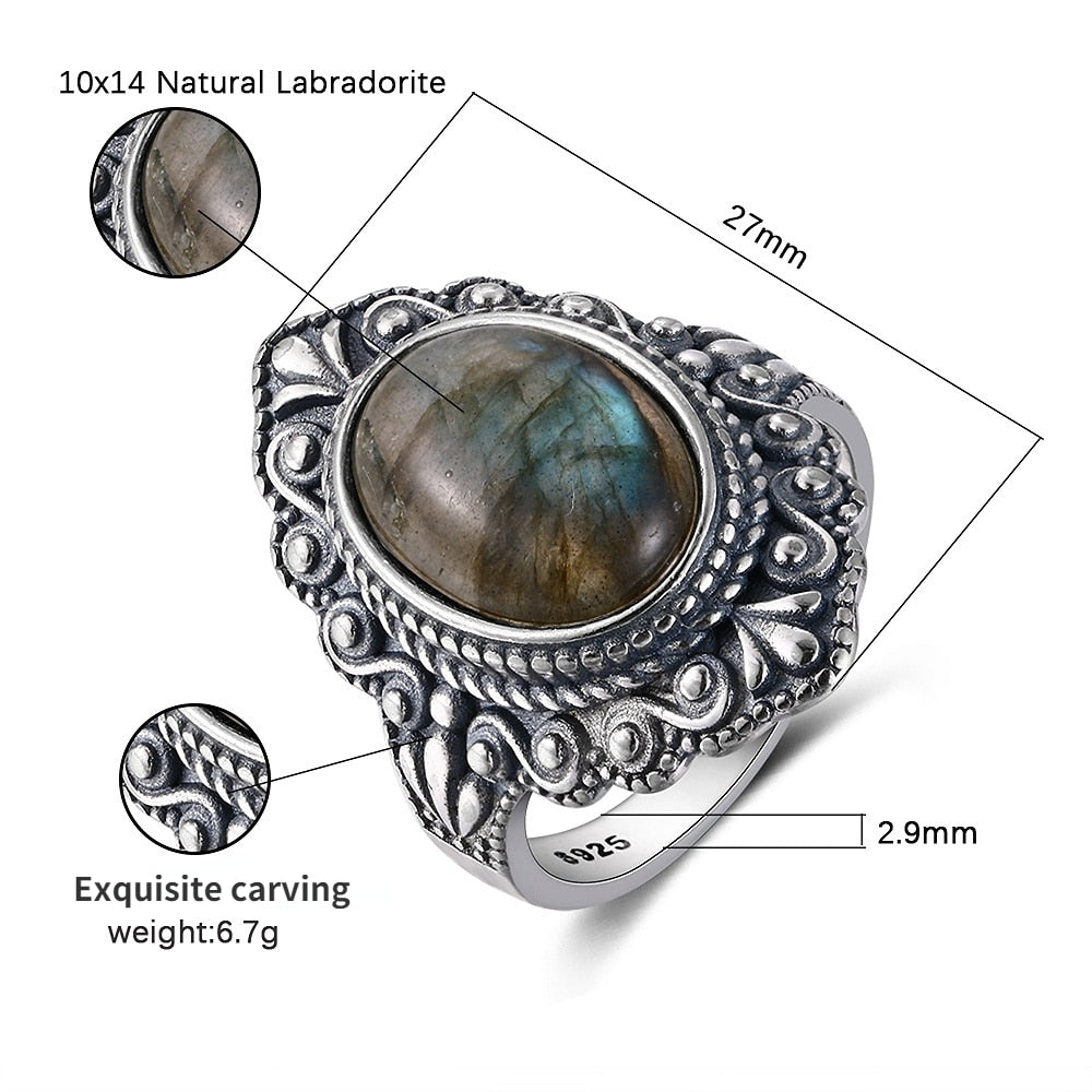Nasiya Vintage Oval Labradorite Rings For Women Silver Ring Jewelry Finger Ring Gemstone Rings Party Gift