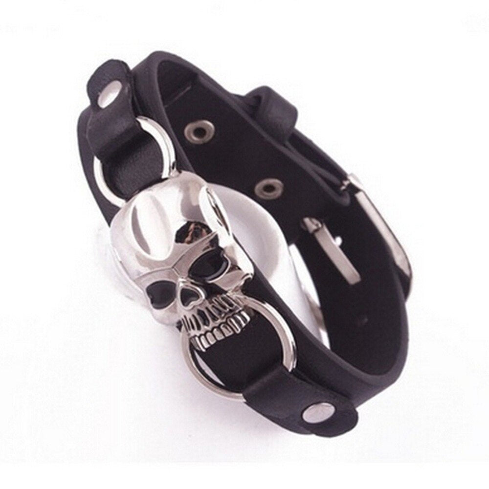 Vintage Retro Rivet Punk Cool Hip Hop Accessorie Leather Skull Skeleton Biker Bracelet Mens Jewelry