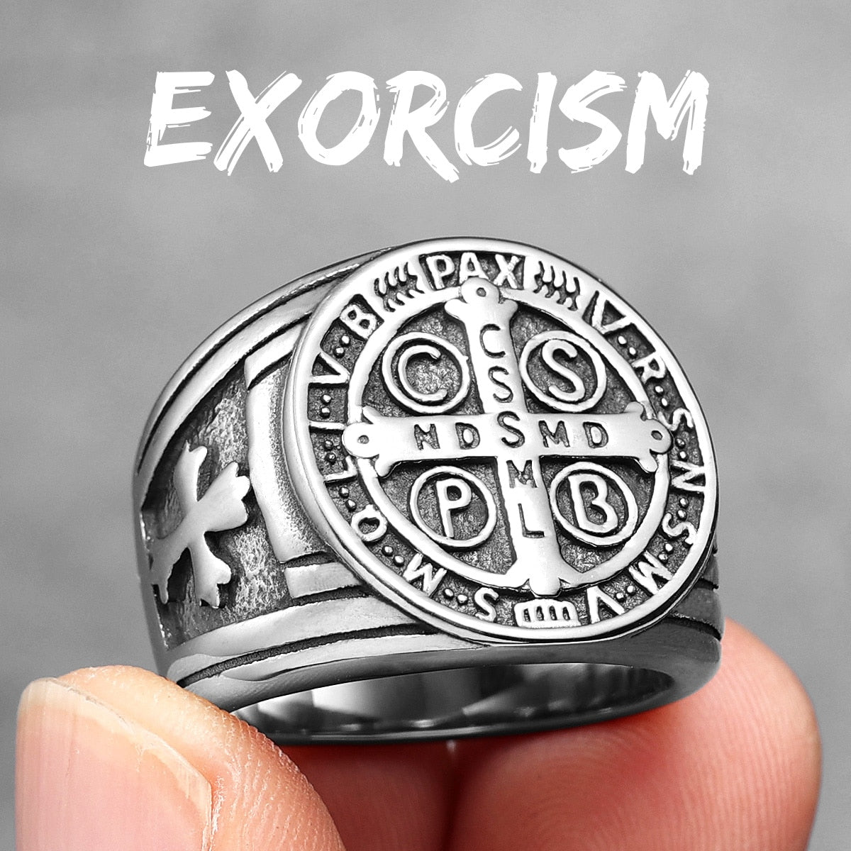 Exorcism Saint Benedict Cspb Cross Men Rings Punk Hip Hop for Boyfriend Male Stainless Steel Jewelry Creativity Gift Wholesale