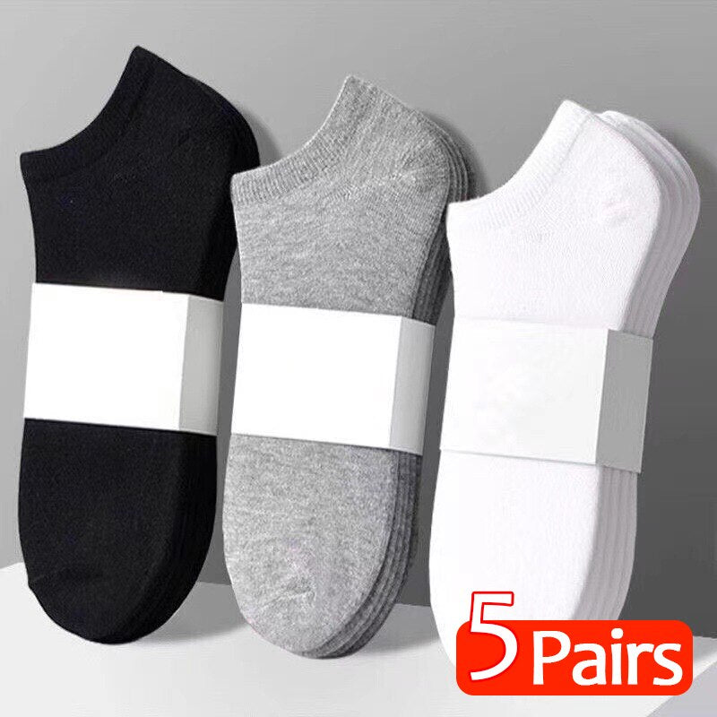 5pairs Mens Socks Boat Black Business Solid Color Breathable Comfortable High Quality Ankle