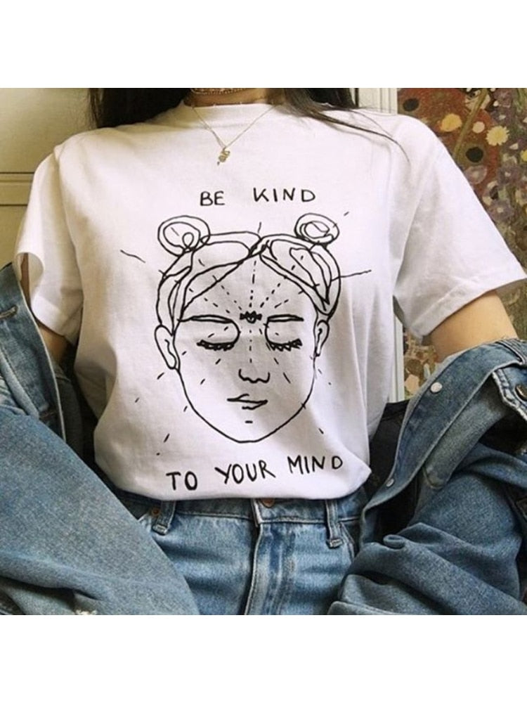 Be Kind To Your Mind Funny Shirts Mind Graphic T Shirt Summer Short Sleeve Aesthetic Grunge Tees Women Tee Tops Clothing