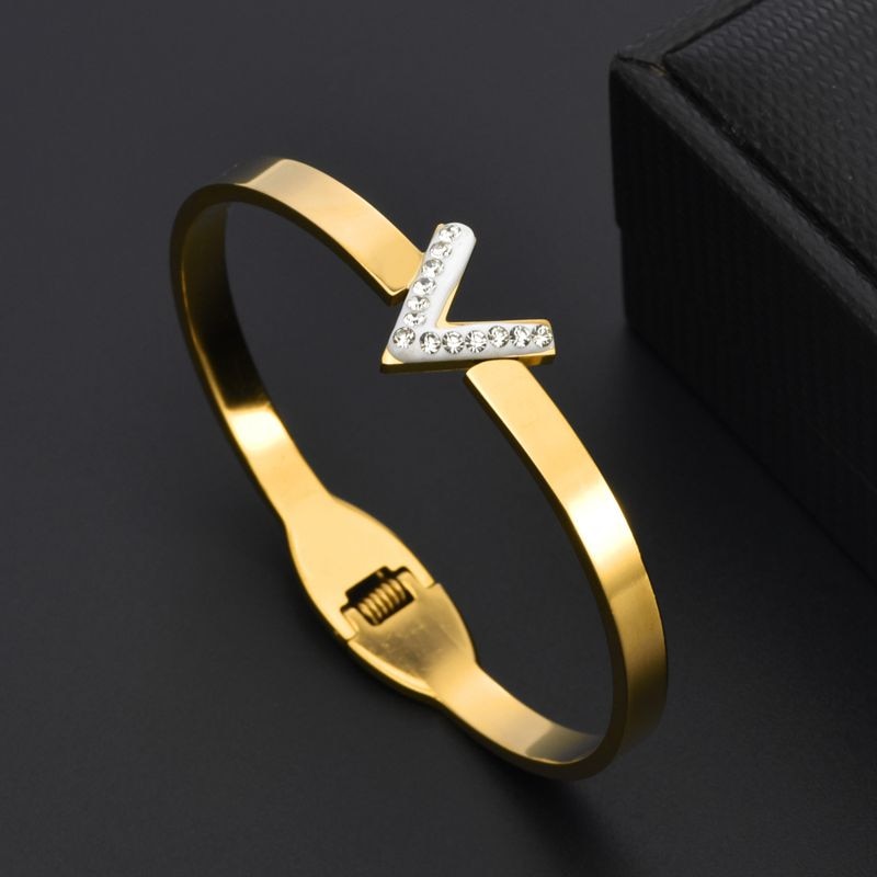 Simple Fashion Charm Cuff Men Women Bracelets Classic V-Shape Stainless Steel OL Bangles Jewelry Gifts