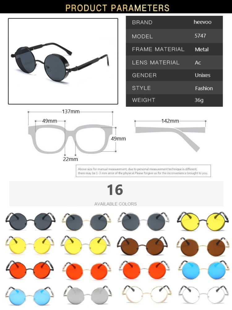 Metal Steampunk Sunglasses Men Women Fashion Round Glasses Brand Designer Vintage Sun Glasses High Quality Oculos de sol