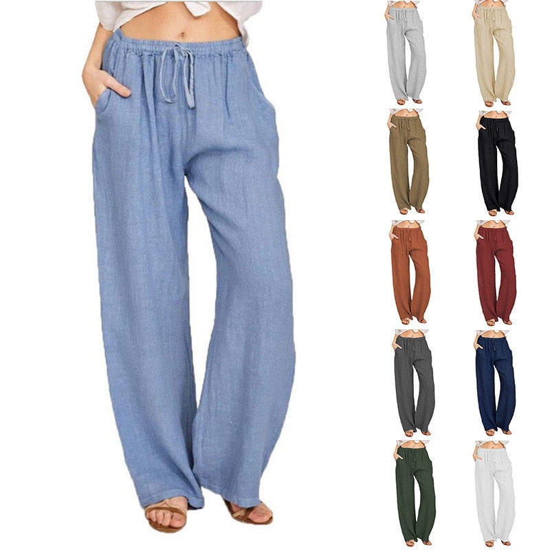 Summer and Autumn New Casual Women Wear in Europe, America, and Europe Large Loose Cotton Hemp Casual Pants