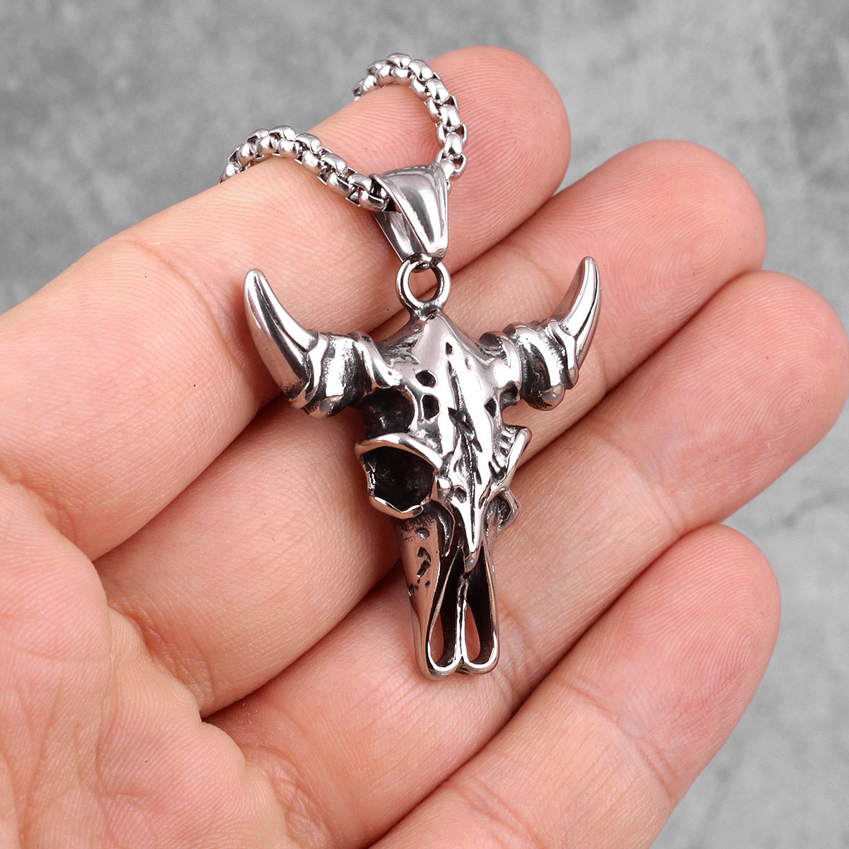 Yak Skull Animal Long Men Necklaces Pendants Punk for Boyfriend Male Stainless Steel Jewelry Creativity Gift Wholesale