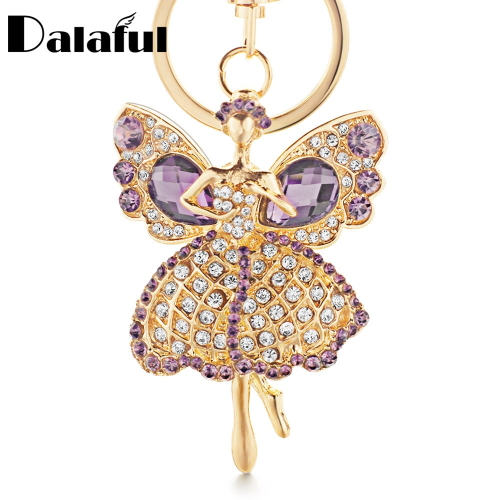 Dalaful Lucky Angel Wings Elves Crystal Keyrings Key Holder Women Gift Fashion Novelty