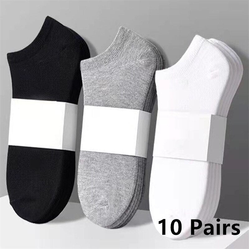 10 Pairs Men Cotton Boat Socks New Style Black White Grey Business Men Stockings Soft Breathable Summer for Male