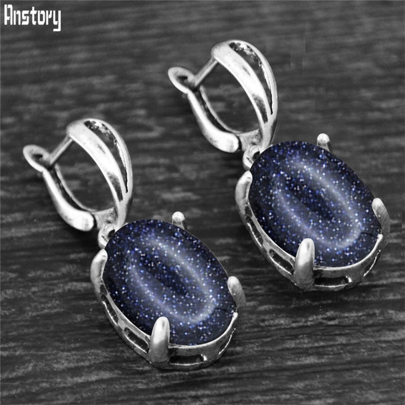 Vintage Natural Quartz Jades Amethysts Claw Pendant Earrings Antique Silver Plated Natural Stone Unakite Fashion Women Earring