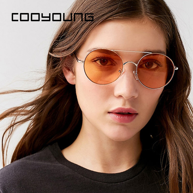 COOYOUNG Fashion Vintage Metal Round Sunglasses Women Personality Black Big Red Sun Glasses Shades Womens Sunglass UV400