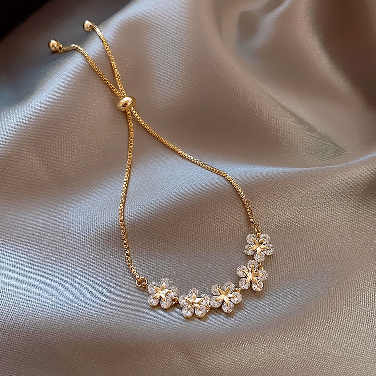 new design fashion jewelry high-end luxury flower zircon adjustable female prom party bracelet