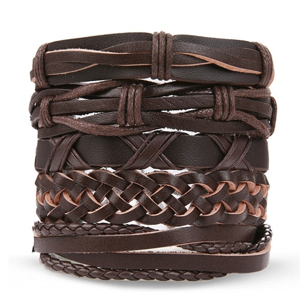 Vintage Leather Bracelet Fashion Hand-knitted Multi-layer Leather Feather Leaf Bracelet and Fashion Men's Bracelet Gift