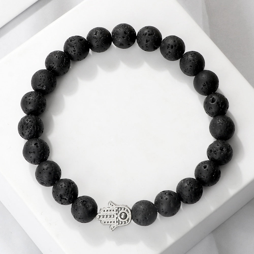 Charms Men Black Lava Matte Beads Natural Volcanic Stone Bracelets Bangles Women Yoga Prayer Jewelry Gift Cute Hand Bracelet