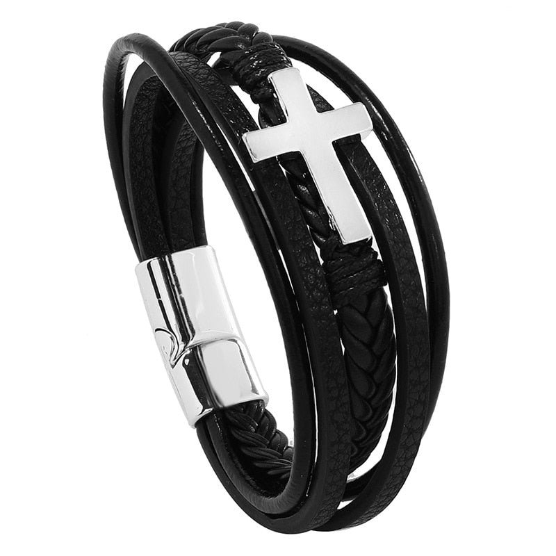 Trendy  Leather Bracelets Men Stainless Steel Multilayer Braided Rope Bracelets For Male Female Bracelets Jewelry Pulsera Hombre