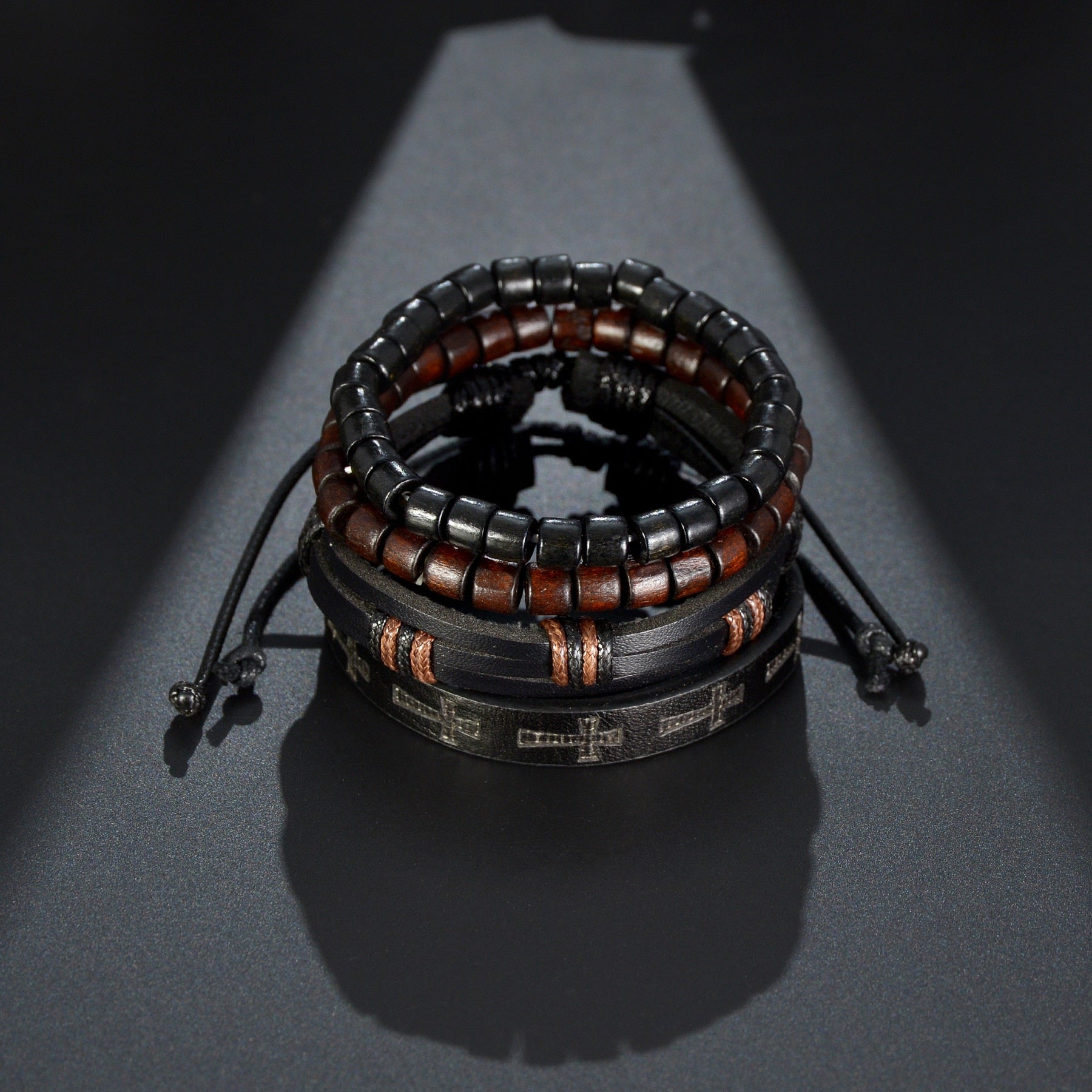MeMolissa 3/4Pcs/ Set Braided Wrap Leather Bracelets for Men Vintage Life Tree Guitar Charm Wood Beads Ethnic Tribal Wristbands