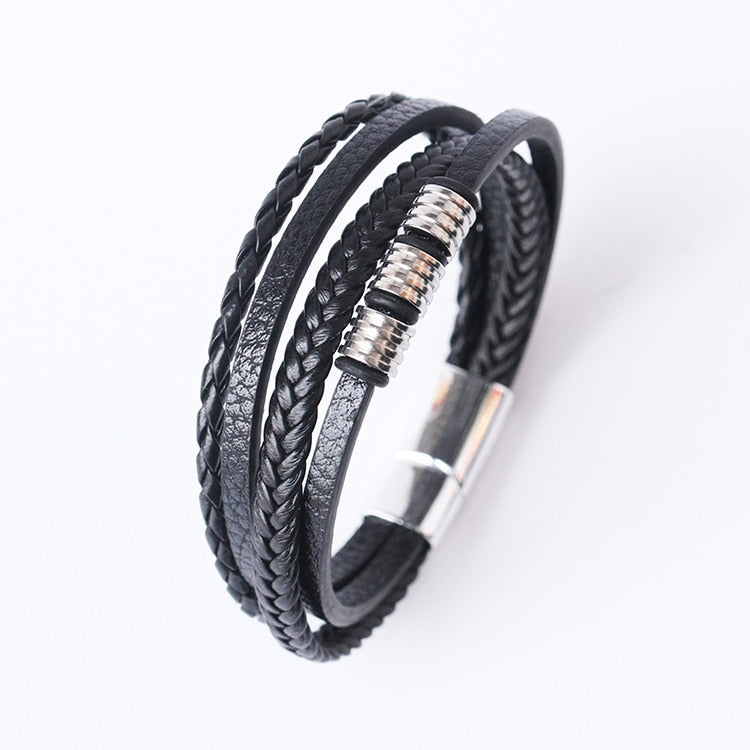 Trendy  Leather Bracelets Men Stainless Steel Multilayer Braided Rope Bracelets For Male Female Bracelets Jewelry Pulsera Hombre