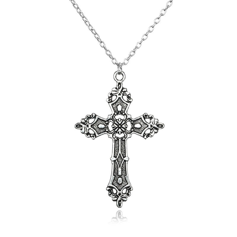 New Gothic Pink Cross Necklace Purple Zircon Punk Pendant Necklace Y2K Heart Cross Necklace for Woman Jewelry Accessories