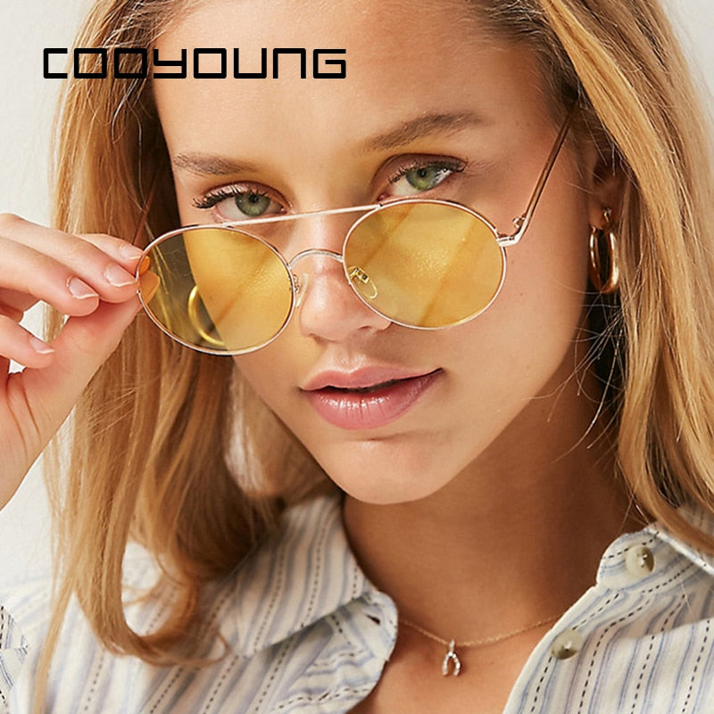 COOYOUNG Fashion Vintage Metal Round Sunglasses Women Personality Black Big Red Sun Glasses Shades Womens Sunglass UV400