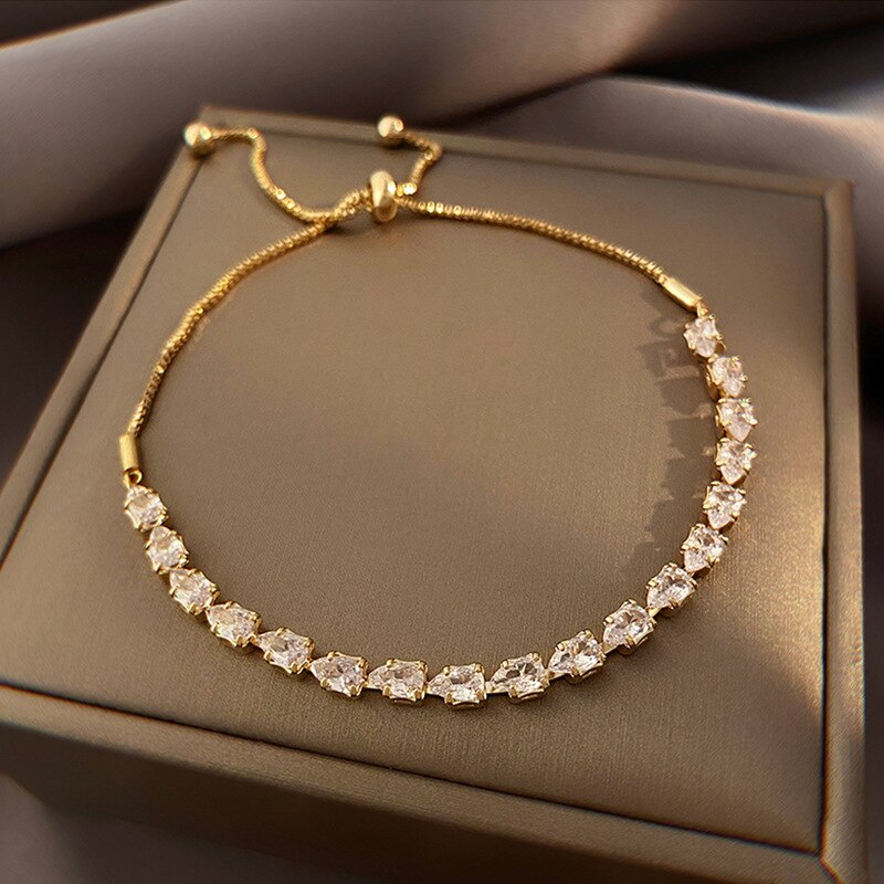 Adjustable Geometric Fashion Water Drop Zirconia Crystal Bracelets Bangles for Women