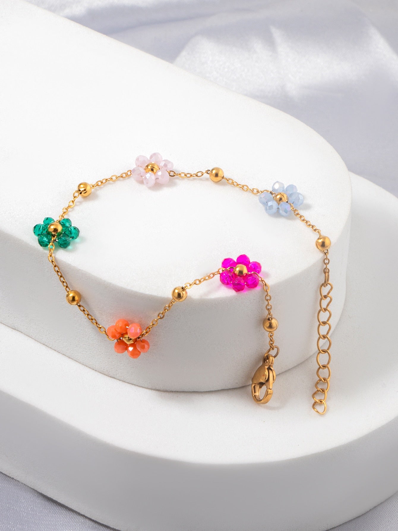 Stainless Steel Bracelet For Women Colorful Flower Beaded Bracelet