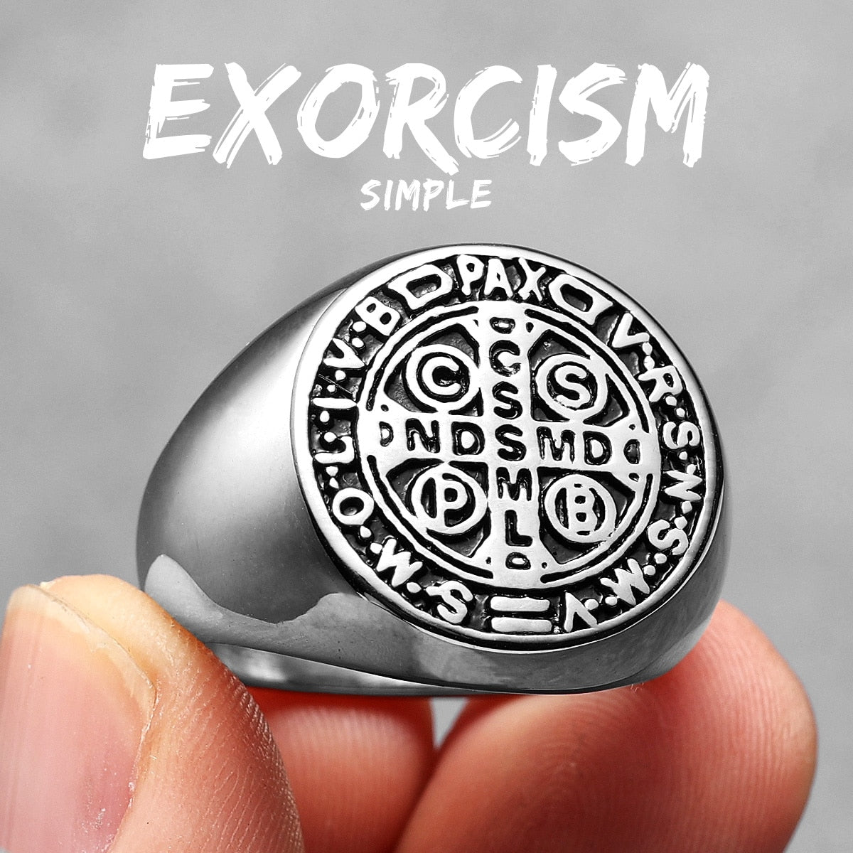 Exorcism Saint Benedict Cspb Cross Men Rings Punk Hip Hop for Boyfriend Male Stainless Steel Jewelry Creativity Gift Wholesale