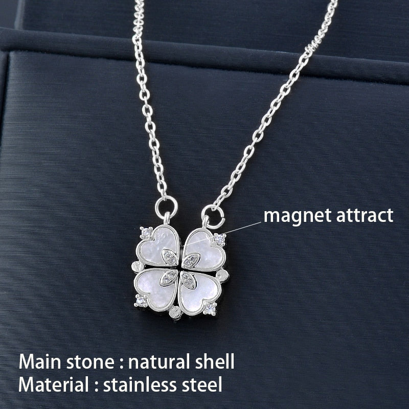 SINLEERY Unusual together 4 crystal heart flower pendant stainless steel necklace gold silver color chain XL333 ZD1 SSK