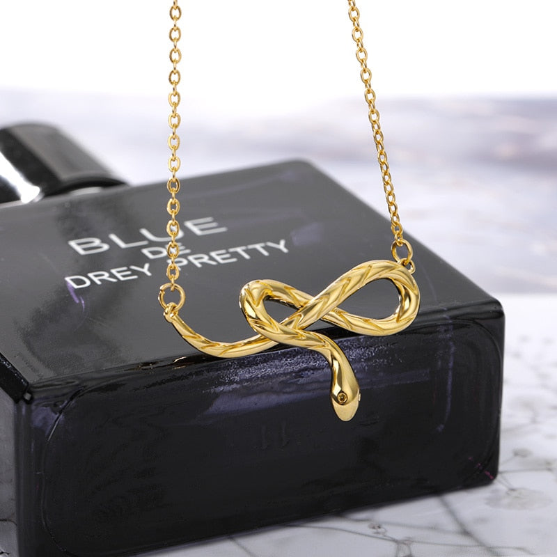 Goth Snake Pendant Necklace For Women Stainless Steel Gold Color Necklaces Trend Aesthetic Jewelry choker collares mujer