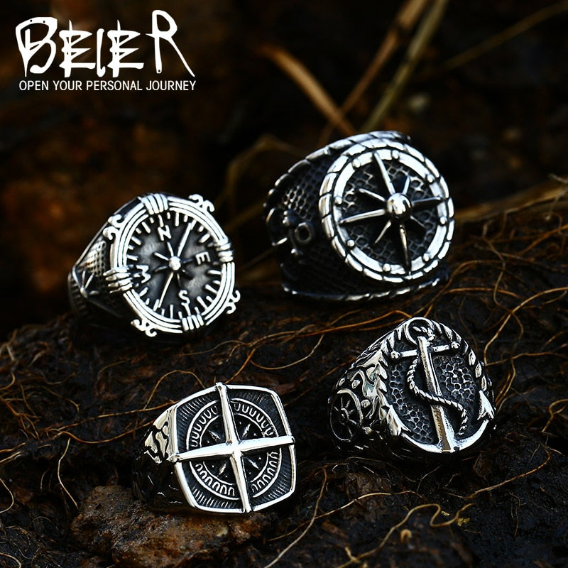 BEIER stainless steel Novi Odin Amulet High Quality Jewelry Vintage Viking Compass Men's Ring