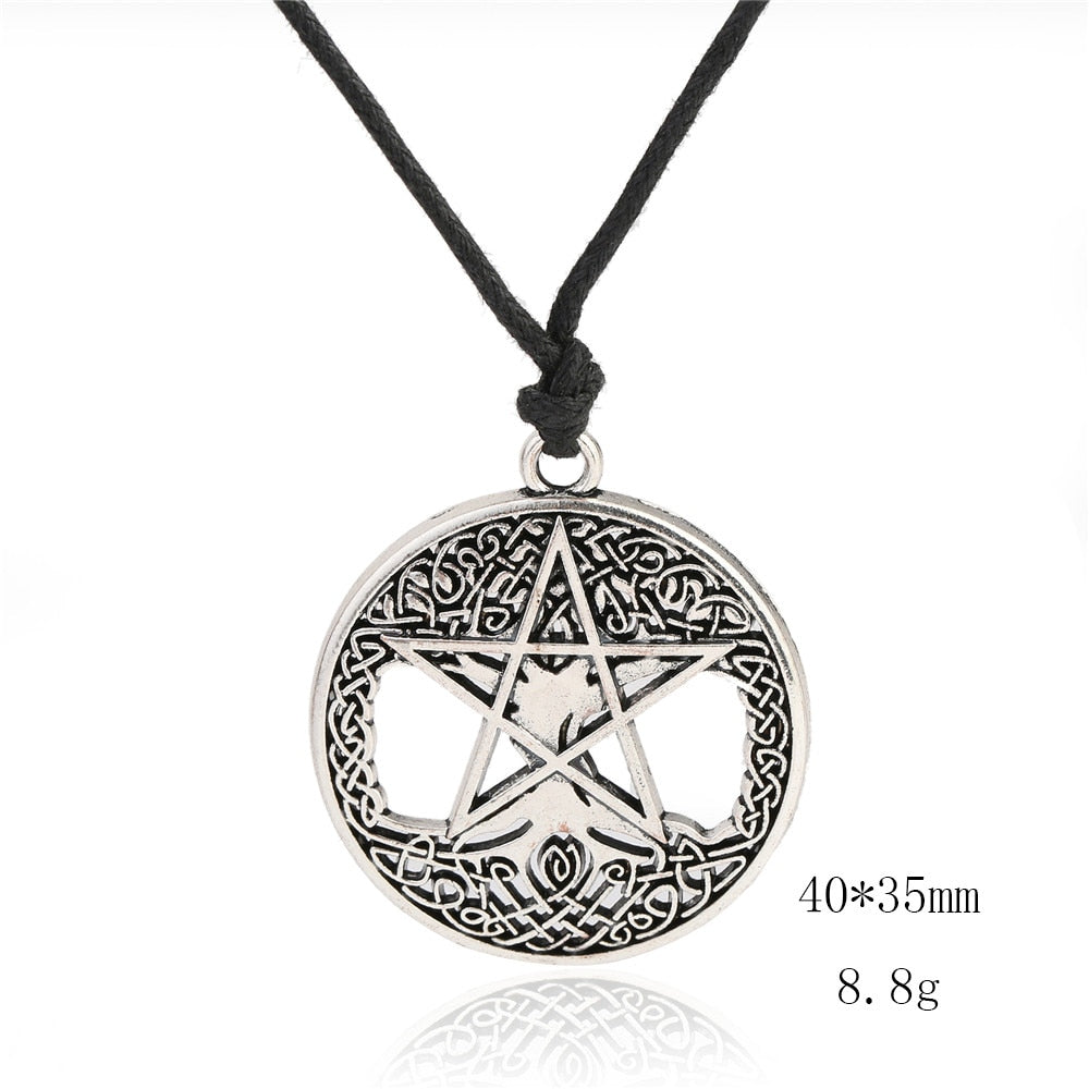 LIKGREAT Satan Tetragrammaton Pentagram Pentacle Pendant Round Necklace Silver Color Wicca Amulet Talisman Jewelry Accessories