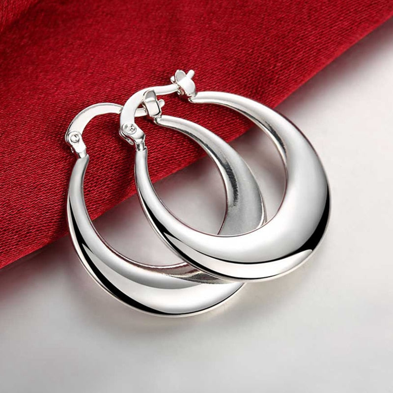 925 Silver Moon Hoop Earring For Women Fashion Jewelry