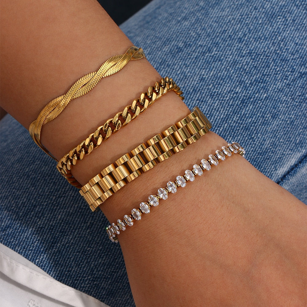 Miniamlist Men Bracelet Gold Jewelry Street Style Stainless Steel 18k Gold Plated Cuban Bracelets For Women