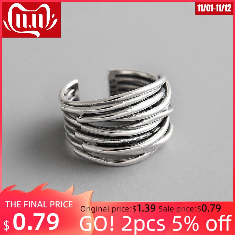 Silver Color Vintage Layered Women&#39, s Open Rings Adjustable Large Irregular Finger Rings  For Women Men Party Jewelry Gift