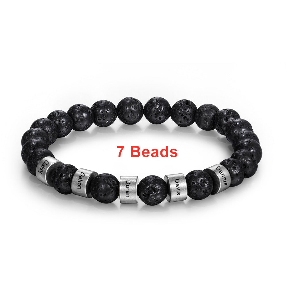 Personalized Stainless Steel Beaded Name Engravd Bracelets for Men Customized Lava Tiger Eye Stone Bracelets Gifts for Him