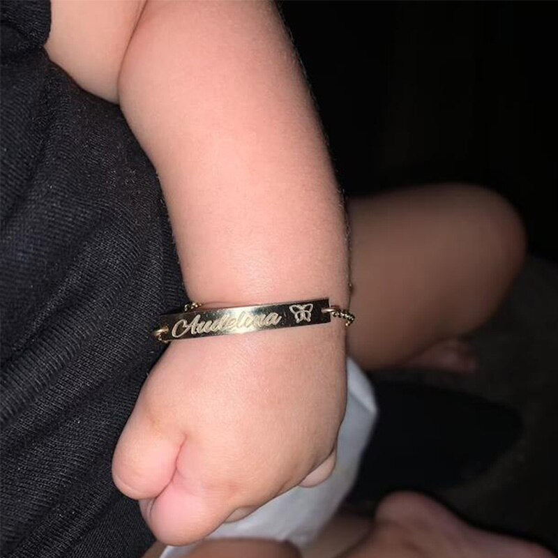 Personalized Baby Name Bracelet Toddler ID Year Date Bar Customed Bracelets For Kid Stainless Steel Jewelry Child Birthday Gifts