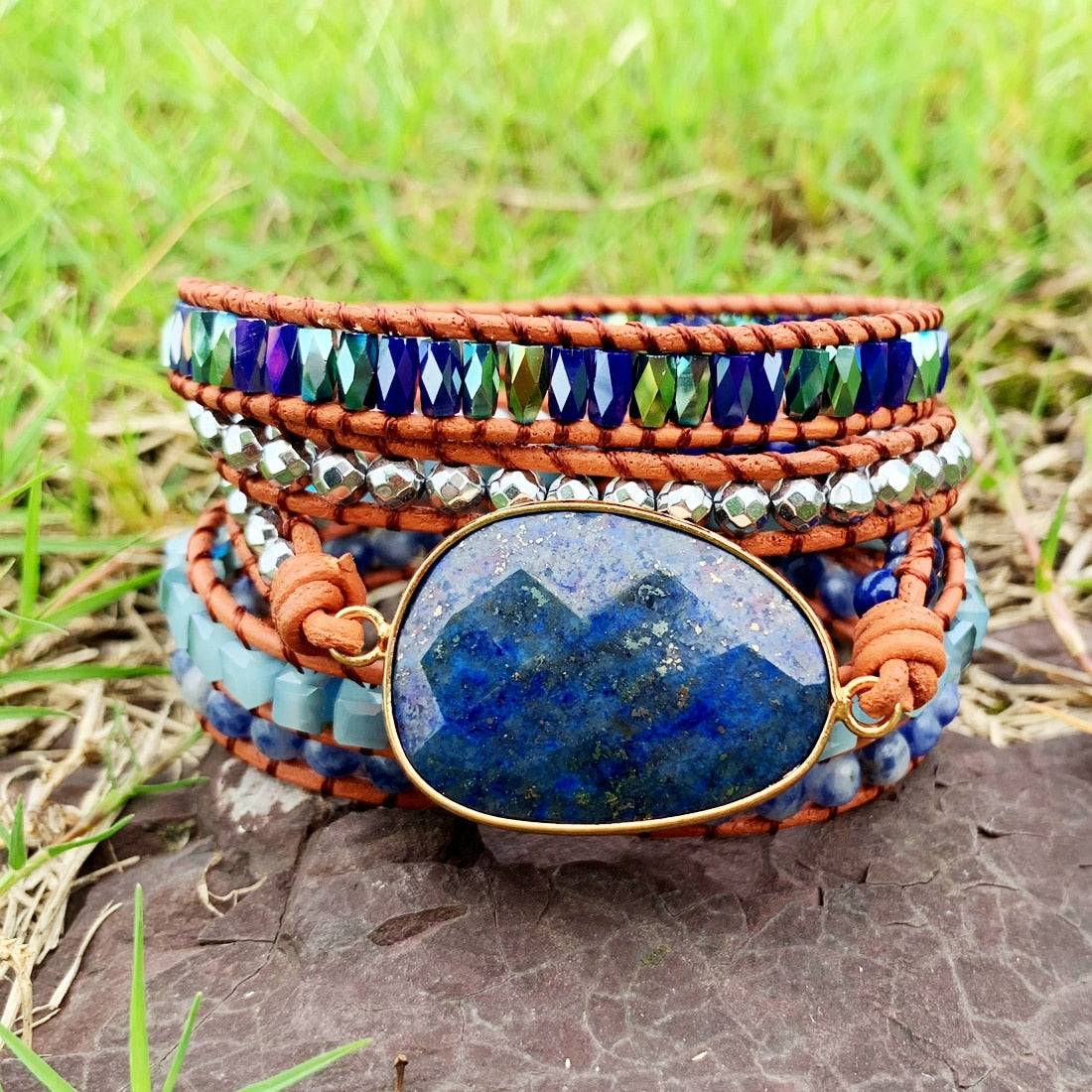 Unique Mixed Natural Stones Charm 5 Strands Wrap Bracelets for women Handmade Boho Bracelet Leather Bracelet gift jewelry