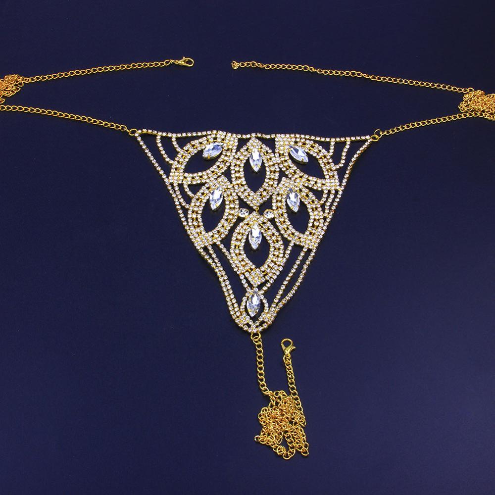 Sexy Leaf Underwear Body Crystal Thong Bikini Jewelry for Women Luxury Bling Rhinestone Panties Lingerie Waist